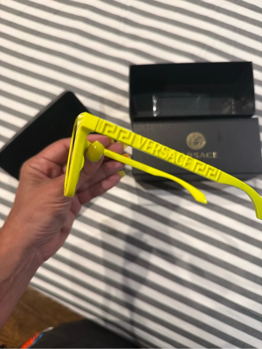 Versace Men’s Neon Yellow Rectangular Sunglasses with Dark Lenses